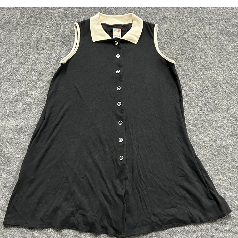 Coco Beach Dress Womens Size M Black Sleeveless Button Front Polo Collar Mini